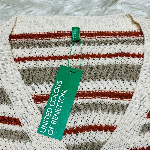 UNITED COLORS OF BENETTON WOMENS STRIPED KNIT SWEATER OATMEAL SIZE LARGE - Picture 5 of 7